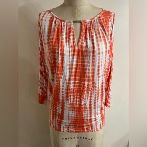 Michael Kors Tie Dye Cold Shoulder V-Neck Knit Top Size Small